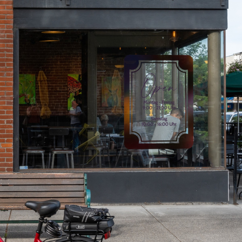 Fensteraufkleber transparent - Öffnungszeiten Hochformat