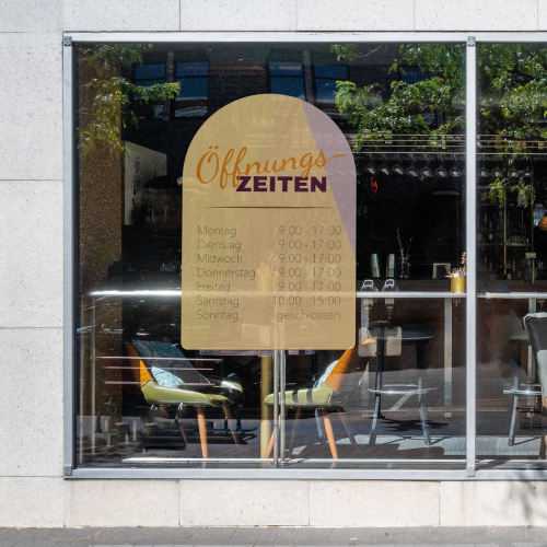 Fensteraufkleber transparent - Öffnungszeiten Bogen kurz