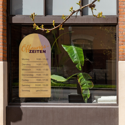 Fensteraufkleber - Öffnungszeiten Bogen lang