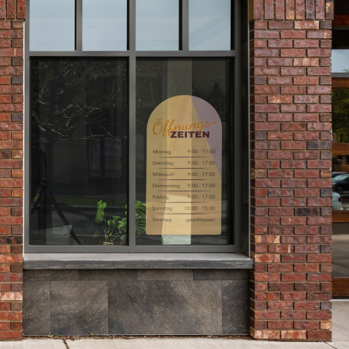 Fensteraufkleber transparent - Öffnungszeiten Bogen lang