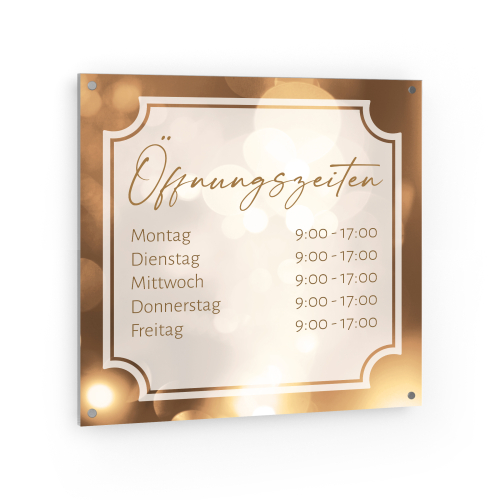 Öffnungszeiten Schild Quadratisch - Warmgold