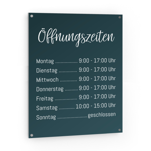 Öffnungszeiten Schild Hochformat - Dunkles Petrolgrün