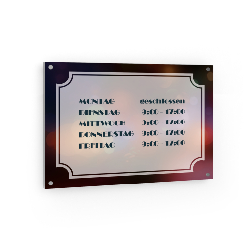 Öffnungszeiten Schild Querformat - Warme Lichtfarben