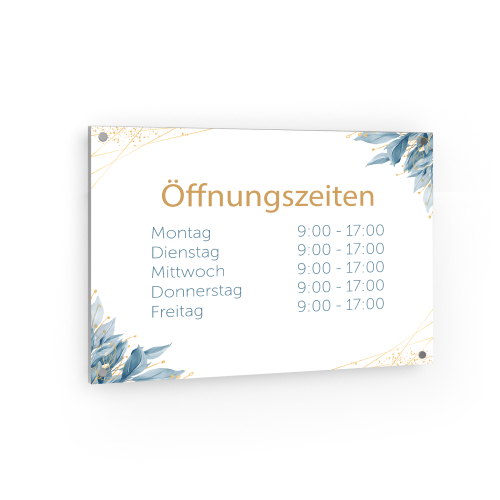 Öffnungszeiten Schild Querformat - Floral Gold-Petrol