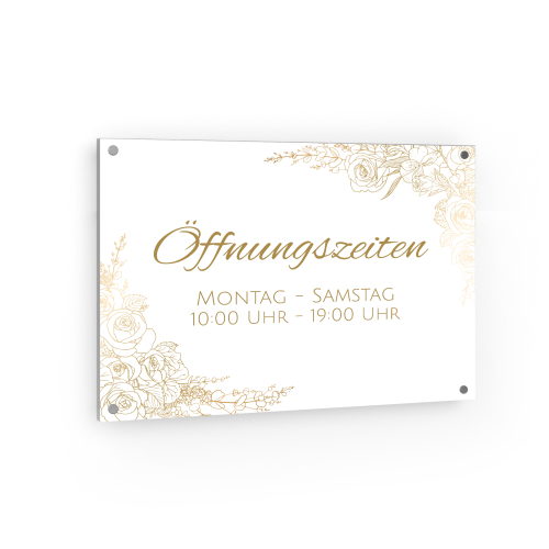 Öffnungszeiten Schild Querformat - Goldene Blütenpracht