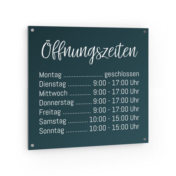 Öffnungszeiten Schild Quadratisch - Dunkles Petrolgrün