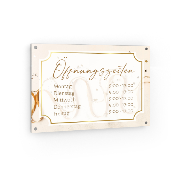 Öffnungszeiten Schild Querformat - Champagnergold