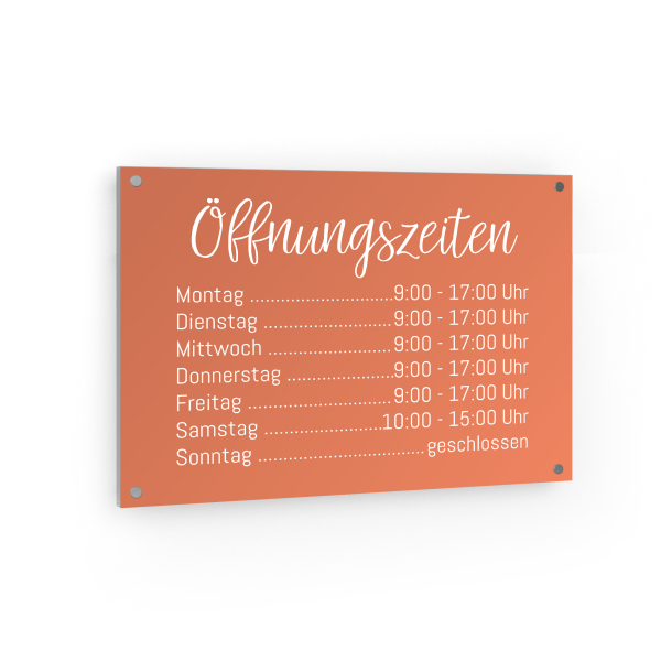 Öffnungszeiten Schild Querformat - Orange